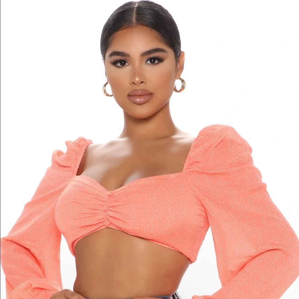 Fashion Nova Coral Polka Dot Candy Shop Crop Top XS